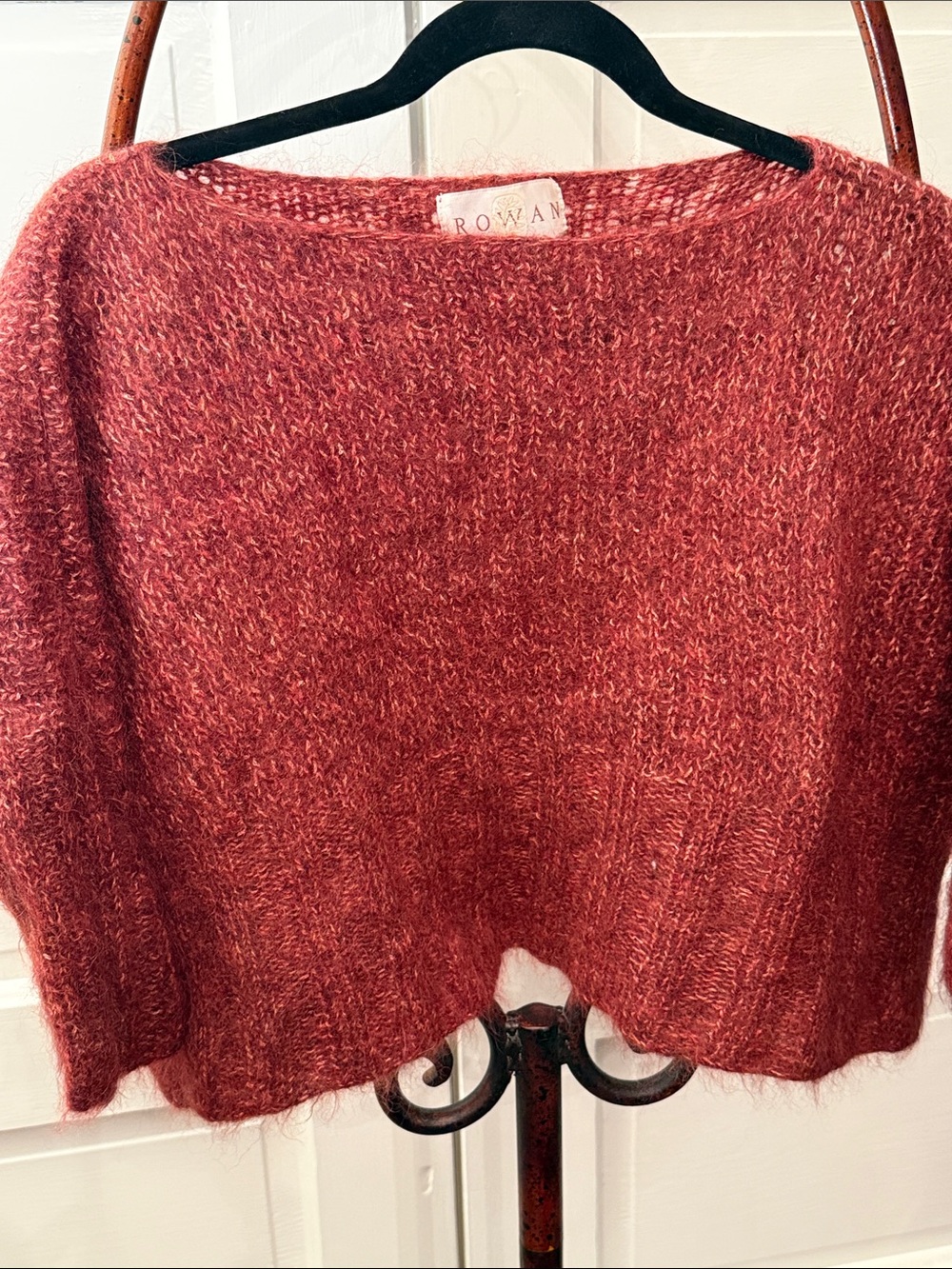 Fuzzy Halo Knit Boxy Cropped Sweater Rowan Rust Red Relaxed Small M